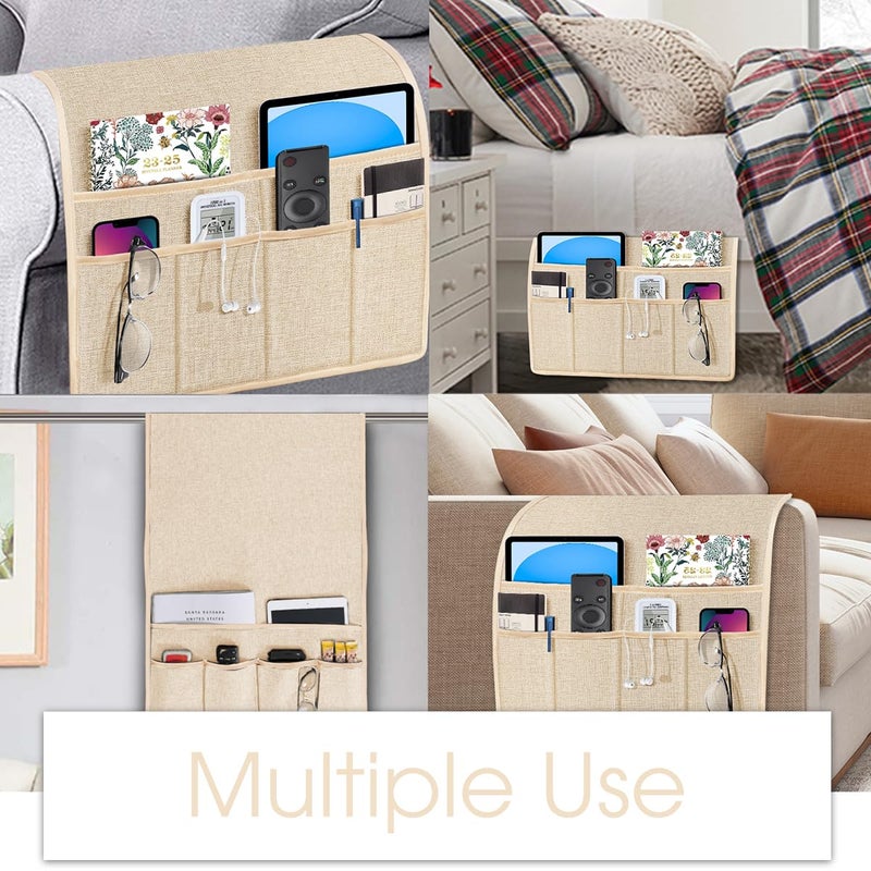Joywell Sofa Armrest Organizer Couch Armchair Caddy Remote Control Holder for Recliner Non Slip Arm Chair Caddie with 6 Pocket Storage for Magazine, Tablet, Phone, iPad, Champagne - Image 5